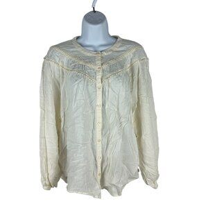 Old Navy Women's Vintage-Inspired Button-Up Blouse Cream Size M
